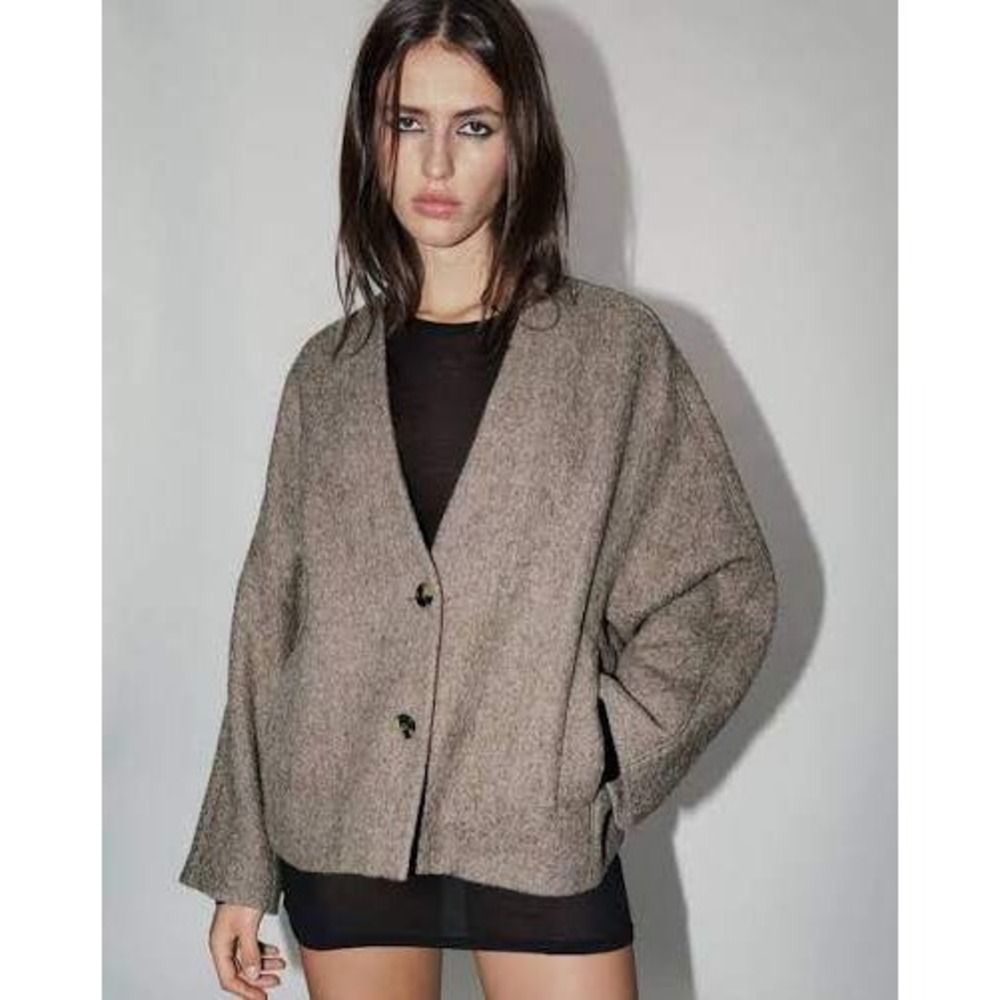 NWT ZARA Manteco Wool Cardigan Jacket ZW Collection Beige Size MEDIUM. READ